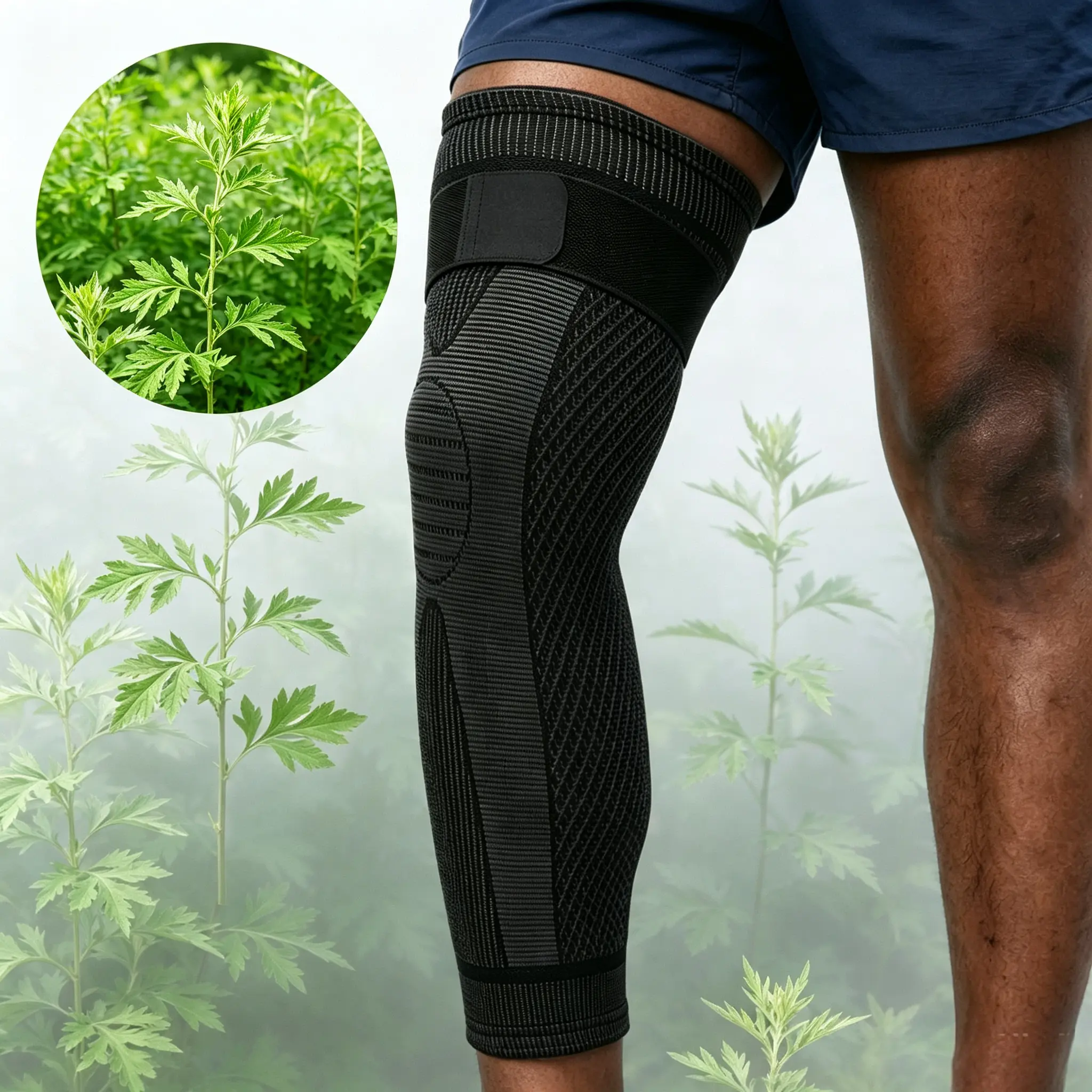 2 Pcs Wormwood Thermal Compression Knee Sleeves Long Wrap Design for Warm Joint Support, Soothe Stiffness, Sports & Daily Cold Protection