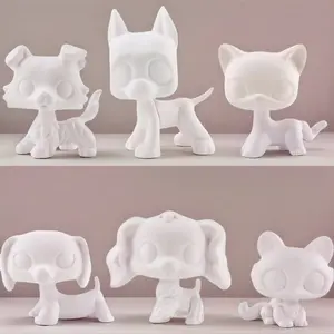 6Pcs Mini Pet Shop White Mold Blank Bases - Custom DIY Figurine Toys for Collie, Dachshund, Great Dane, Cocker Spaniel, Labrador, Cat