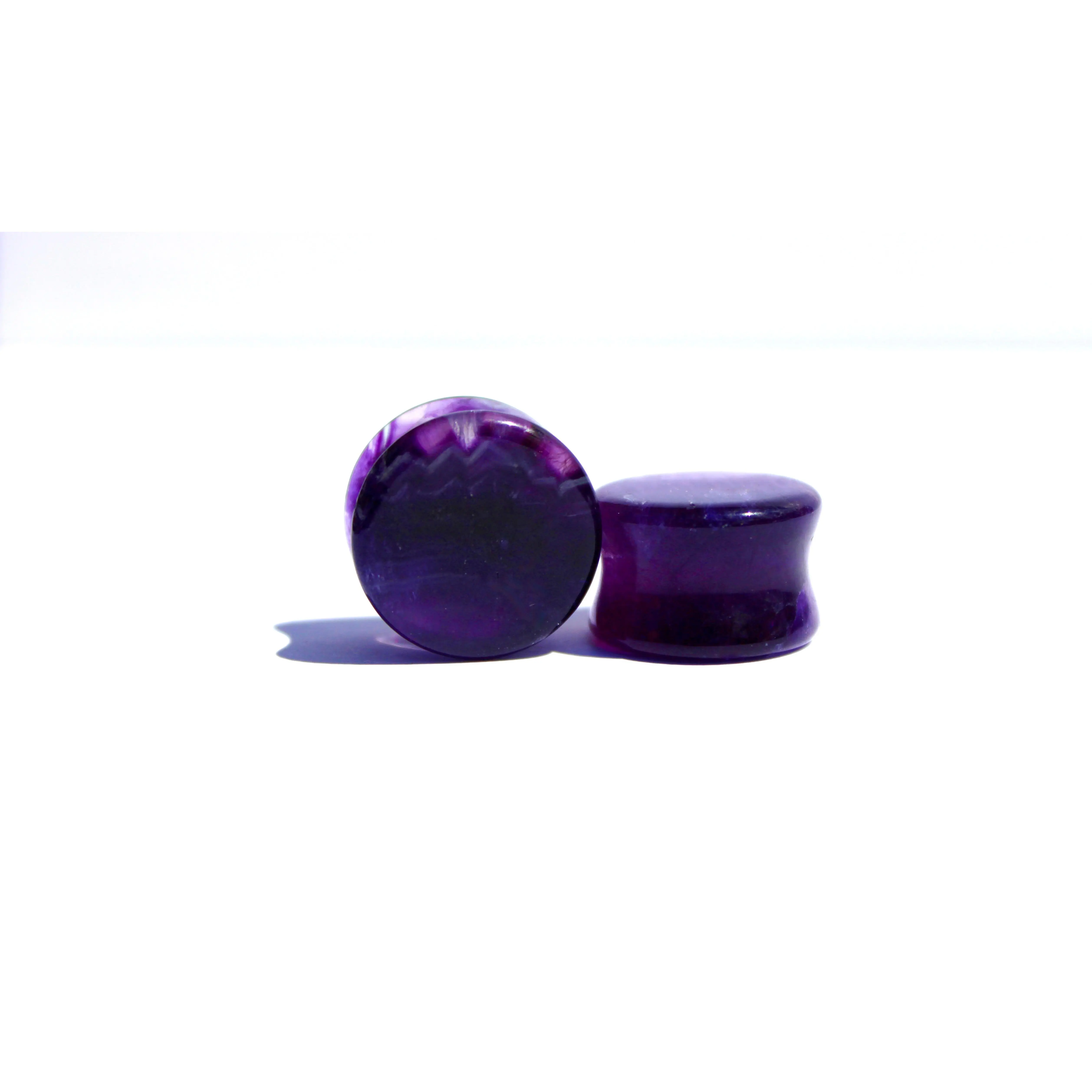 Purple Fluorite Double Flare Stone – Natural Crystal Gauges Pair 3mm-26mm