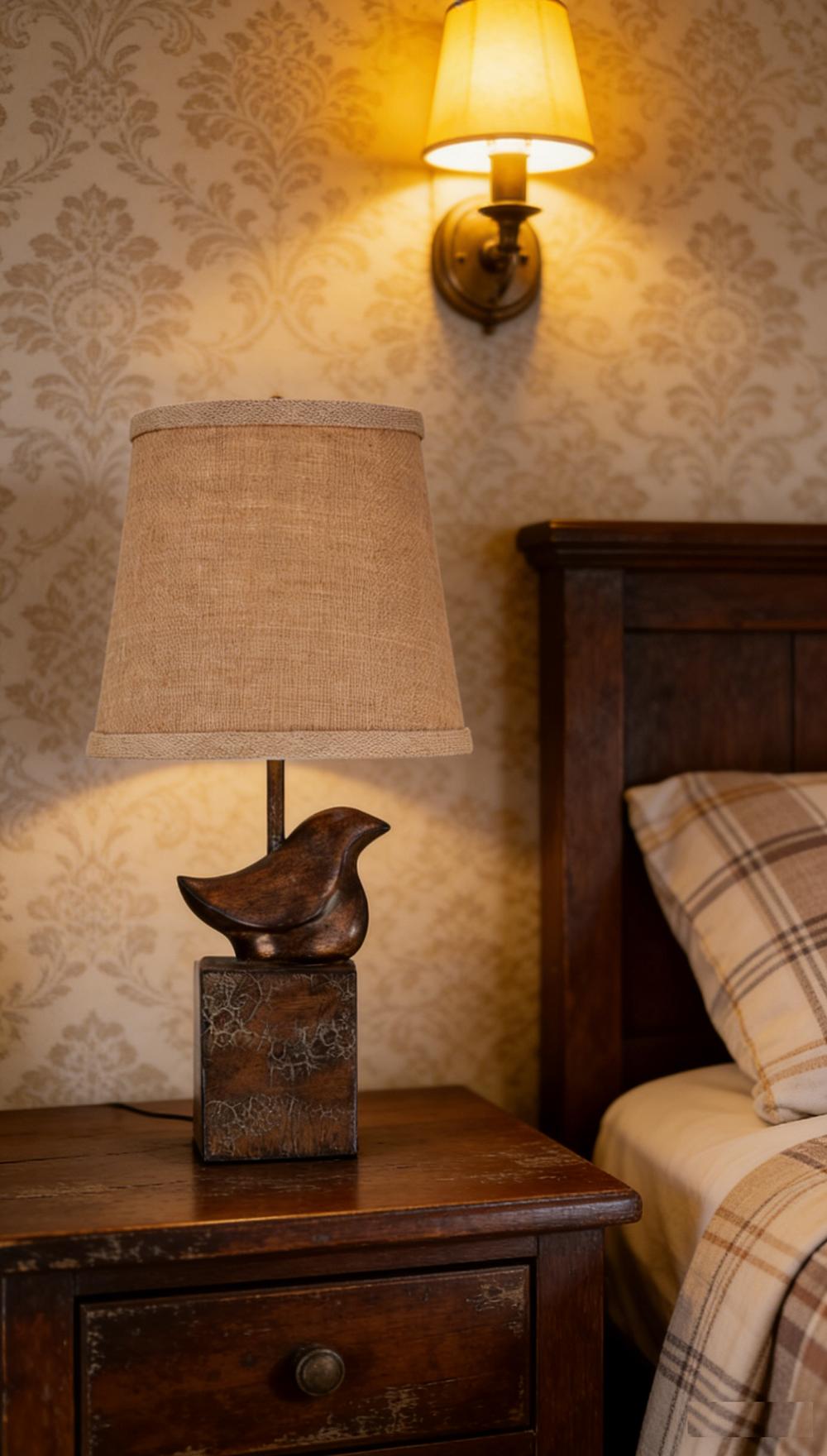 15"Resin Table Lamps for Living Room Country Cottage Farmhouse Lamp for Bedroom Tree Trunk Wood Grain with Oatmeal Fabric Round Shade Vintage Rustic Traditional Nightstand Bedside Lamp