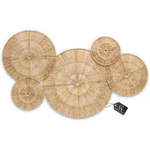 18 Inch Boho Wall Decor – Set of 5 Woven Jute Wall Baskets, Boho Wall Art & Decorative Basket Set, Farmhouse Wall Hanging, Handwoven Wall Plates for Living Room, Bedroom – 18", 14", 11", 8", 7"