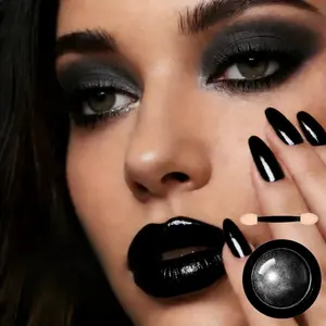 1Pc Black Eyeshadow & Lip Powder - Metallic, Mirrored Finish with Brush Included, Perfect for Nails & Face, Gothic & Futuristic Makeup Look, Lip & Nail Enhancer, Cosmetic | Futuristic Makeup | Metallic Finish Costume Use for Carnival, Music Festival