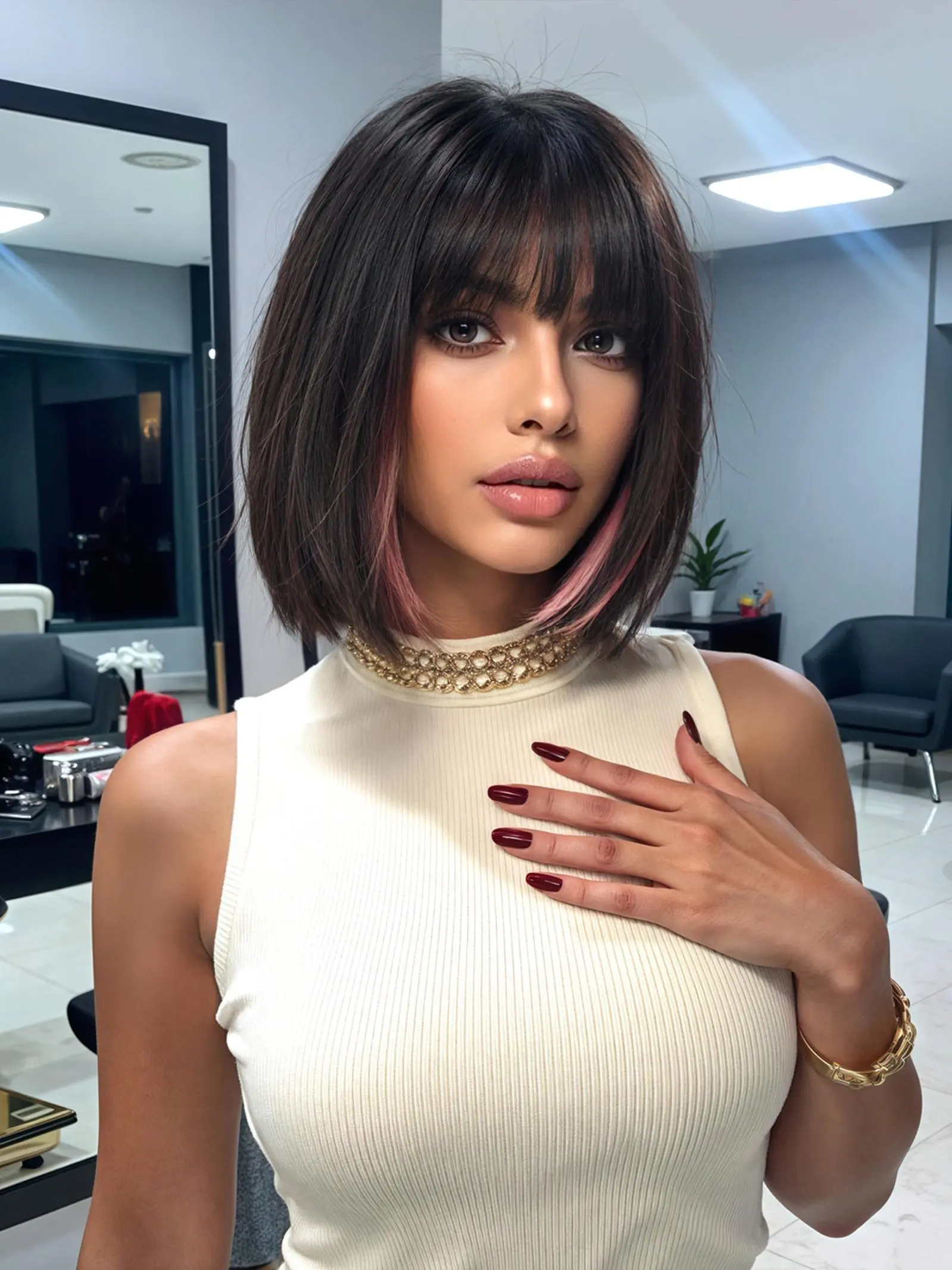 12 Inch Short Straight Bob Wig with Bangs, Natural Fluffy Wigs for Women, Gorgeous Fluffy Wigs for Daily & Cosplay & Costume Party, Fashion Fluffy Wigs, Bob Cut Wig