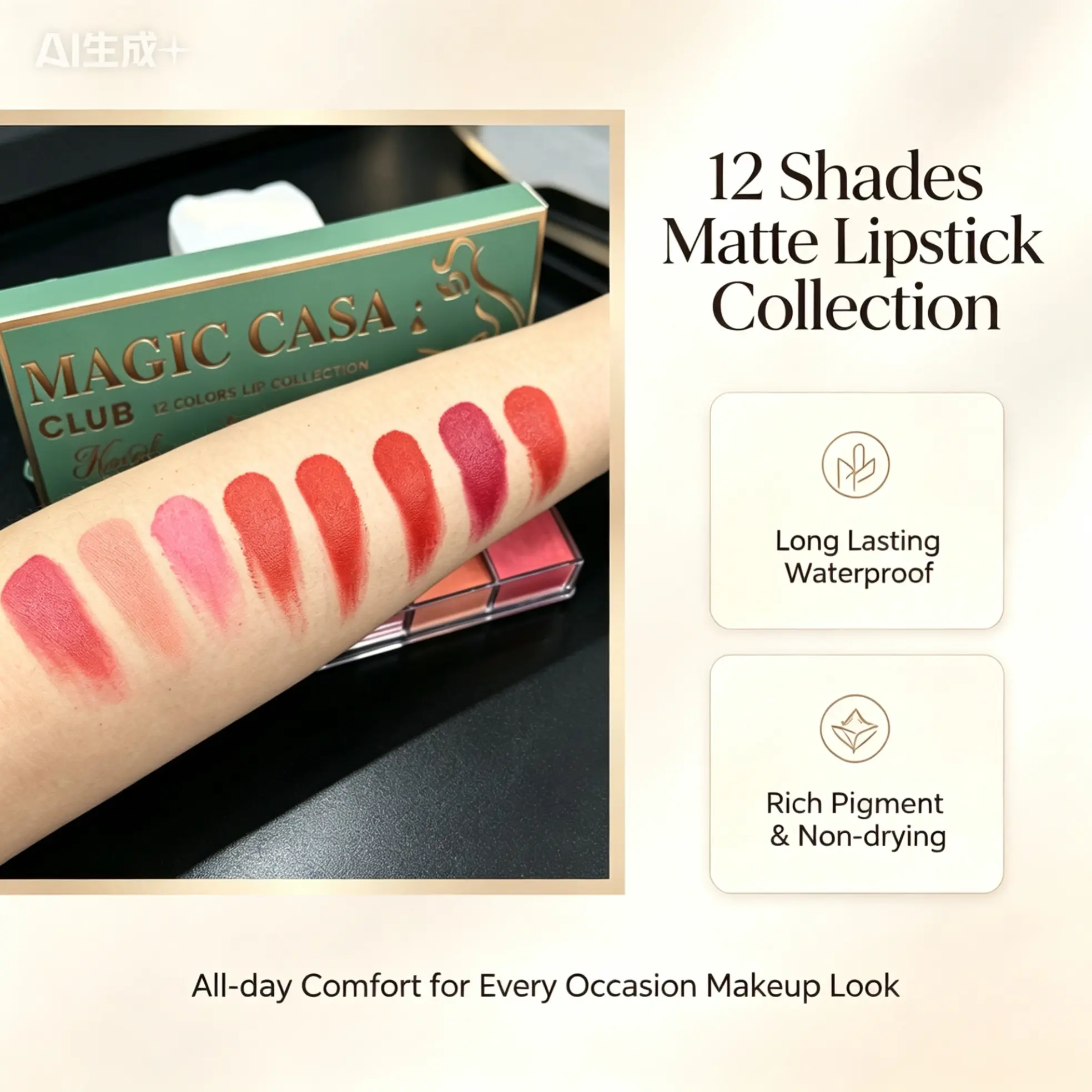 12-Shade Solid Cream Lip Palette - 84g, High Pigmentation, Mixable, Smooth Glossy Finish, Waterproof, Long-Lasting Berry Tone, Cruelty Free, All Skin Types, Lip Care Cosmetic for Daily & Creative Soft Glam Makeup Routine, Intensely Pigmented