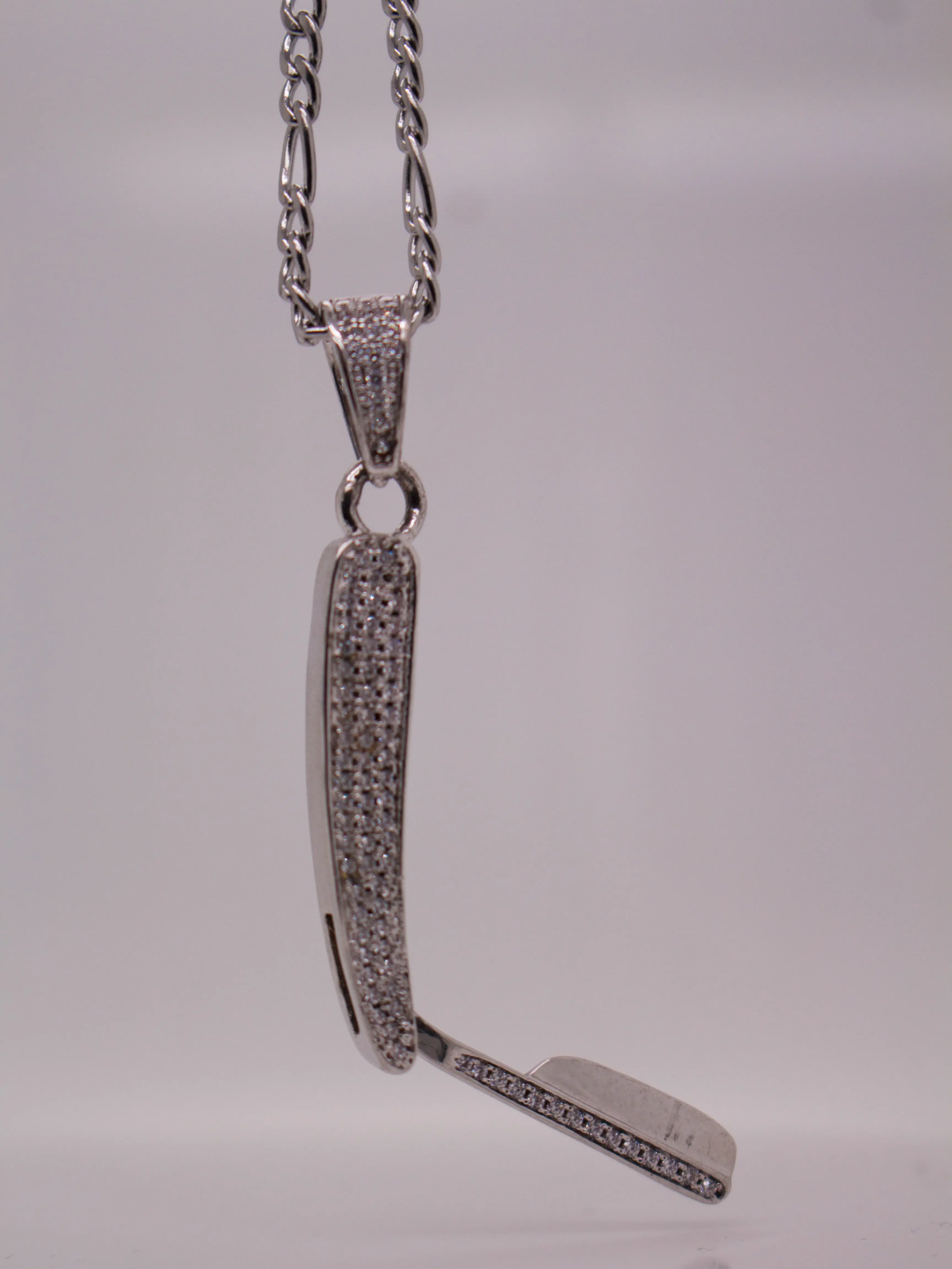 Straight Razor Necklace - Sleek Silver Pendant Fully Iced Out with Dazzling Stones, Durable Material with Detailed Design, Figaro Chain, Unisex, Crystal Stones, Youth, Elegant, Quality Figaro Chain, Unique Straight Razor Design, Statement Wear, Statement