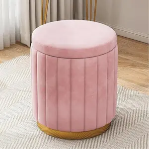 Storage Luxury Makeup Chair, Round Soft Padded Vanity Seat, Trendy, Girls Bedroom Dressing Table, Home Sofa Leisure Stool, Soft Cushioned Stool, Upholstered Stool
