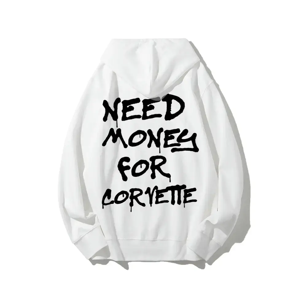 Casual Automotive Theme Graphic Hoodie Need Money for Sports Car Print Unisex Oversized Pullover Sweatshirt
