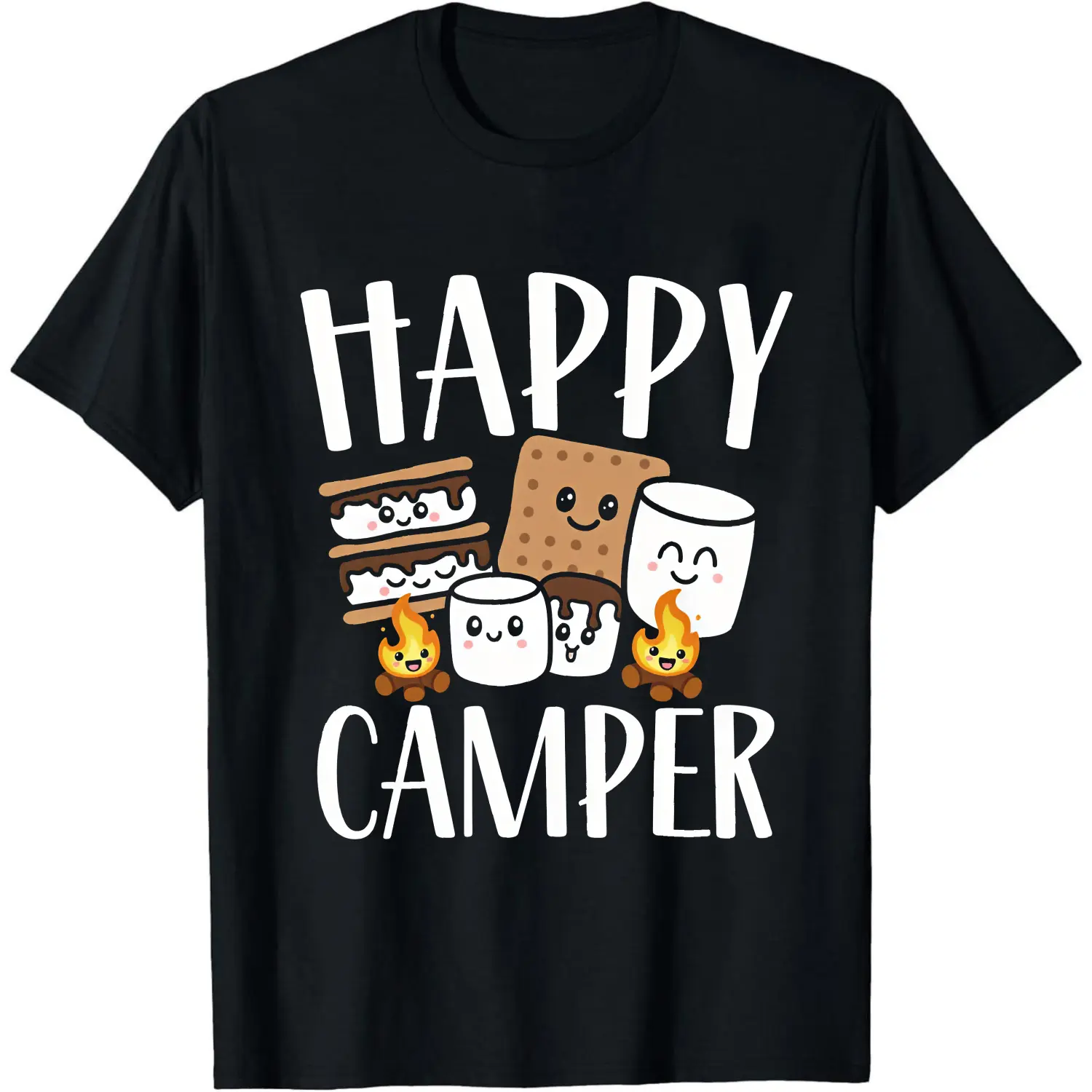 100% Cotton Happy Camper S'mores Fire Campfire T-Shirt Women Men Unisex Clothing Streetwear