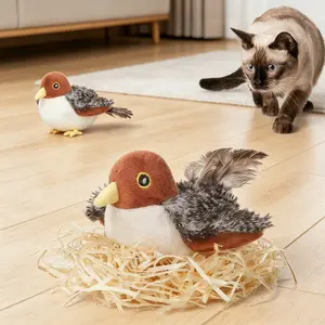 1PCS Interactive Flapping Bird Cat Toy - Rechargeable Chirping Sparrow with Catnip, Touch Activated Kicker Toy for All Cats