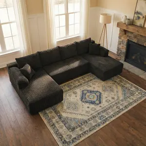 132" U-Shaped Modular Sectional Sofa - Knitted Fabric, Frameless, Pre-Assembled, Large Multi-Seat Modern Indoor Living Room Furniture, U Shaped Sofas