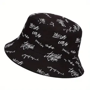 Reversible Men's Bucket Hat with Letter Print - Funky Style, Sun Protection & Versatile for Outdoor Activities, Foldable