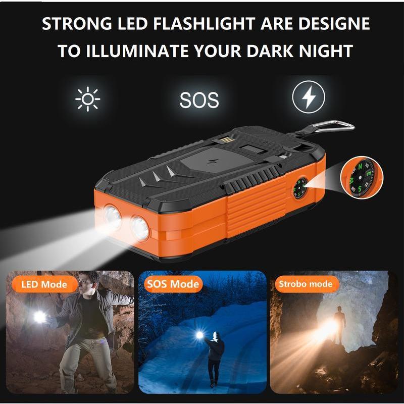 65800 mAh Wireless Fast  Hand Crank  Solar Power Bank,15W Fast  for All Mobile Devices,4 Output With Compass,Flashlights,LED lights,Large Capacity Outdoor Camping Phone Smartphone Accessories Charging Chargeable