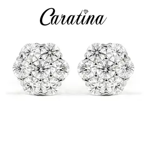 Caratina VVS1 Clarity Moissanite Earrings 1.54CT Cluster Flower Stud Earrings S925 Sterling Silver Jewelry for Women Daily Costume Jewelry Accessories Perfect Birthday Anniversary Mother’s Day Christmas Gifts for Men Women Wedding Set Ear Crystals