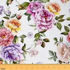 Rose Fabric by The Yard,1 Yard,Vibrant Floral Flower Upholstery Fabric,Garden Botanical Summer Spring Blossoms Waterproof Fabric
