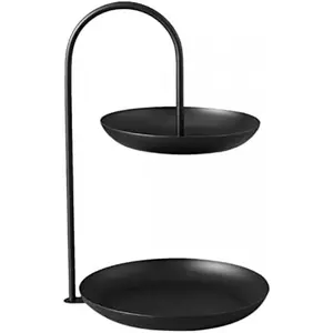 Mumusuki 2 Tier Iron Serving Tray, Proof Double Tier Fruit and Snack Platter for Coffee Table, Party, Kitchen Counter Multi Tier Storage Display (Black)