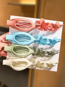 8pcs Color Daily Simple Versatile High Ponytail Bun, Gentle Flower Flat Oval Matte Frosted Hollow Lady Hair Clip, Elegant Retro Temperament Duck Bill Clip, Delicate Lady Back Of The Head Coil Hair Clip Hair Clip, Flat Claw Clips