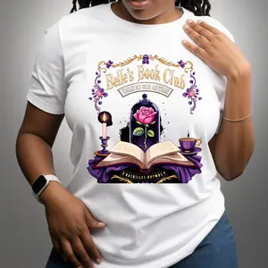 Women's White T Shirt "Belle's Book Club" Beauty and the Beast Graphic Short Sleeve Casual Tops for Book Lovers & Disney Fans 2026 Gift oversized tshirt women
