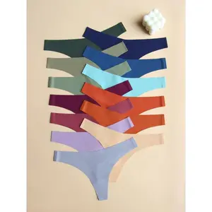 Women's Solid Color Drop Waist Thong, Elegant Soft Comfy Breathable Fit Seamless Panties for Daily Wear, Women's Underwear for All Seasons, Seamless Undergarment, Womenswear