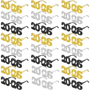 24 Pairs 2026 New Year Frames Glitter 2026 Novelty Eyewear for New Year Favors (Cute)