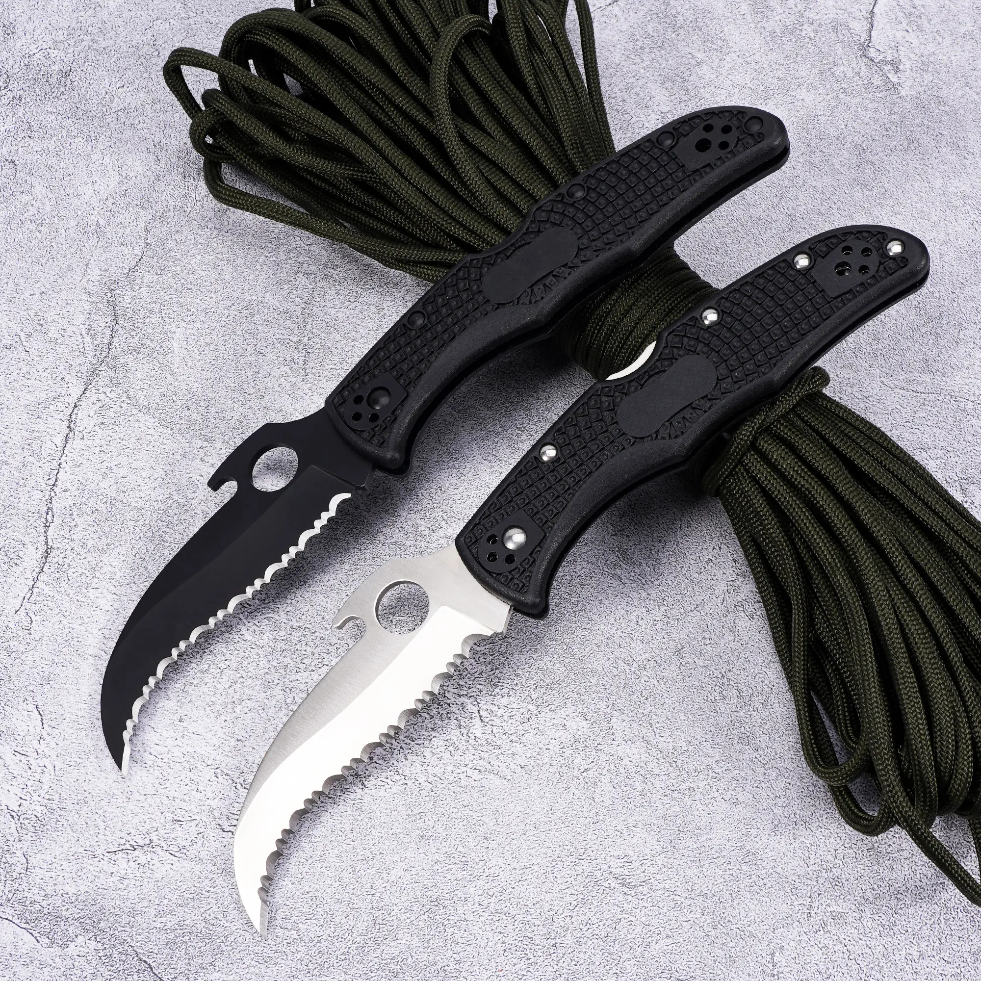 Folding Pocket Knife with Carbon Fiber Handle - Serrated Hook Blade Adult Durable Outdoor Tool, Multi Use Knives, Multifunctional EDC Survival Hand Tool (Box-Packed) for Camping, Hiking