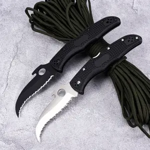 Folding Pocket Knife with Carbon Fiber Handle - Serrated Hook Blade Adult Durable Outdoor Tool, Multi Use Knives, Multifunctional EDC Survival Hand Tool (Box-Packed) for Camping, Hiking