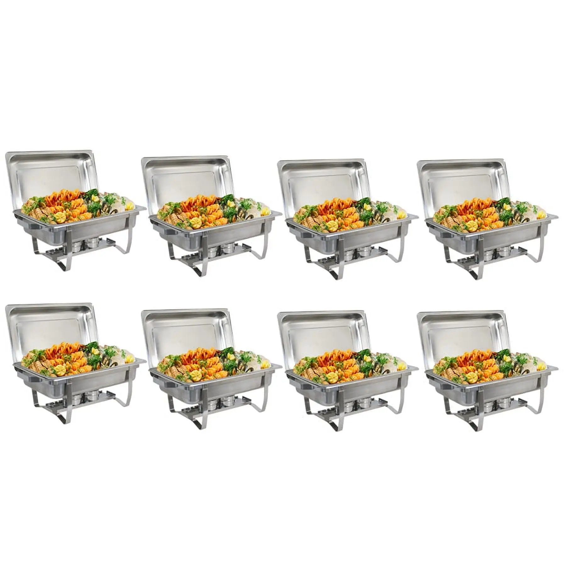 SuperDeal 8-Pack Stainless Steel Chafing Dishes, 8 Qt Rectangular Full-Size Durable Easy-Cleaning Buffet Catering Chafer Sets with Silver Serving Plates