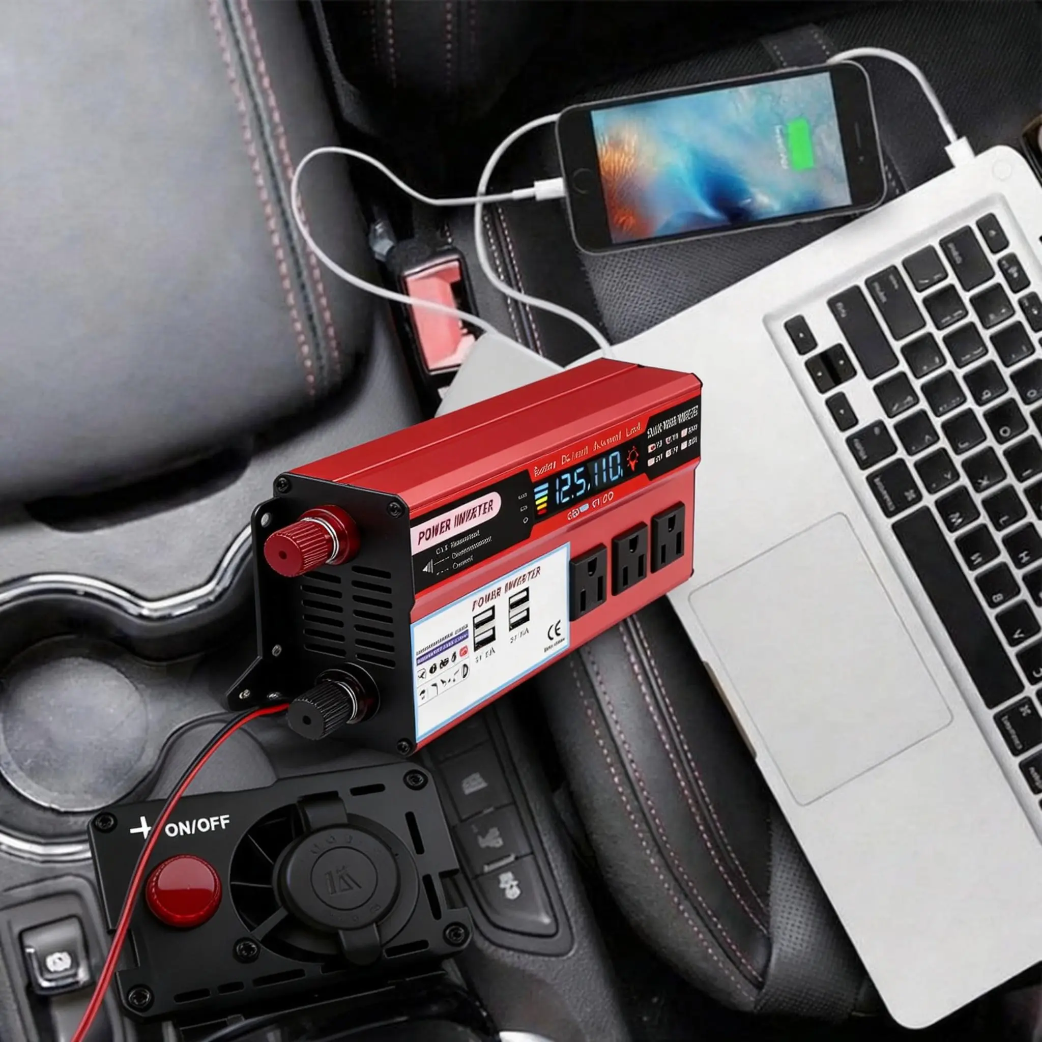 12V DC to 110V AC Car Power Inverter 1500W Continuous 5000W Peak Modified Sine Wave Converter with LCD Display USB Fast Charging for RV Camping Road Trip Emergency Power