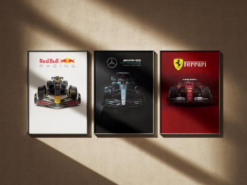 Formula 1 Car Posters Set of 3 | Ferrari, Red Bull and Mercedes Racing Wall Art for Fans & Décor