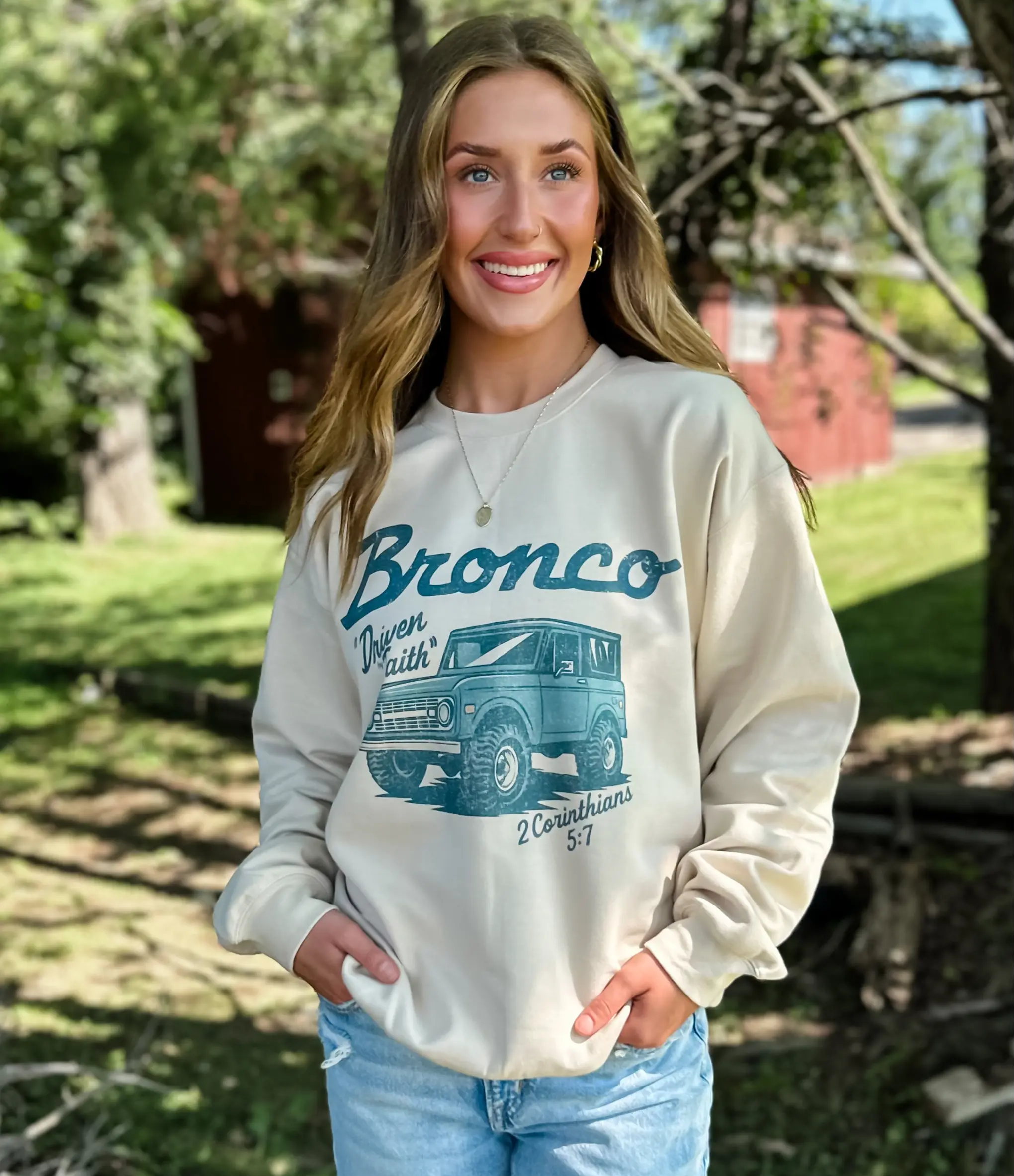 Women's Driven By Faith Graphic Bronco Hoodie - Everyday Casual Tops