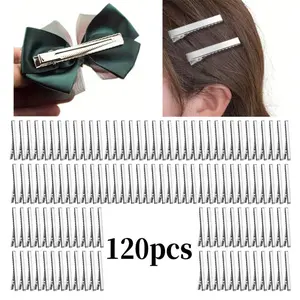 120 pcs Silver Duck Bill Hair Clips Single Prong Flat Metal Hair Bow Alligator Clips Square metal electroplating clip Fashion Accessories