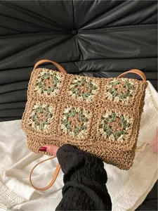 Simple Colorblock Woven Shoulder Bag, Fashion Casual Crossbody Bag, Stylish Single-Shoulder Square Bag, Trendy Daily Use Accessory, Crossbody Crochet Bags, Fashionable Crossbody Bag