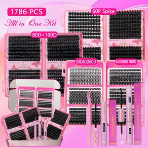 3466810+80100+60p Spike False Eyelashes Book, Dual-Headed Tweezers Gift Set, Natural Fluffy D Curl Lashes, Dense Volume Anime Style
