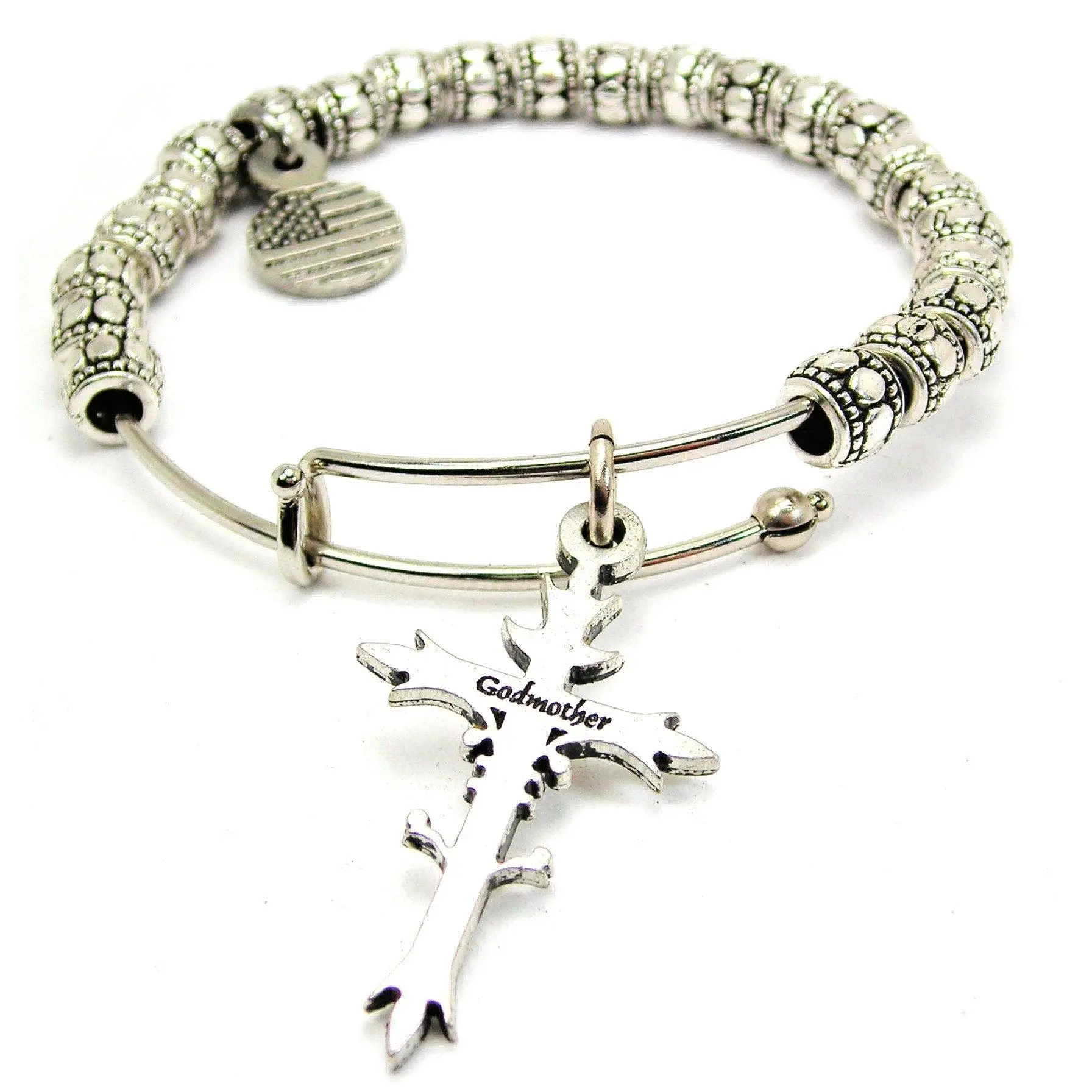 Godmother Cross Metal Beaded Bracelet