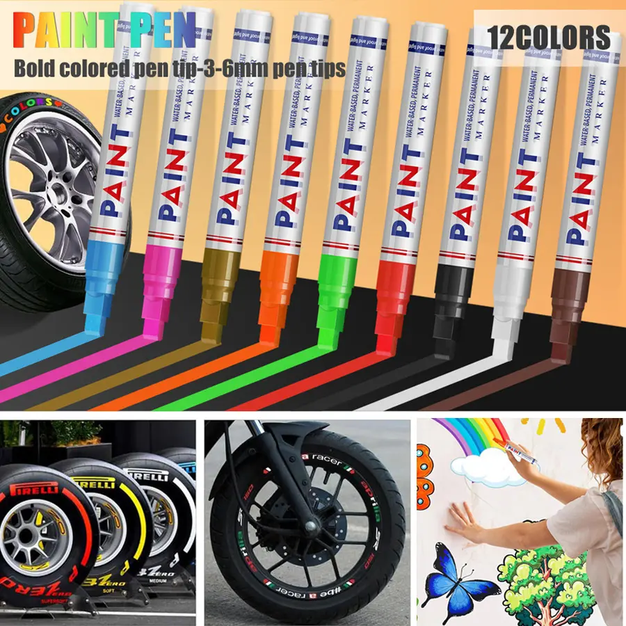12 Colors Quick-Drying Permanent Paint Markers Set, Waterproof Oil-Based Pens for All Surfaces, Ideal for DIY Crafts and Professional Art, Marking Pens, Autos, Car