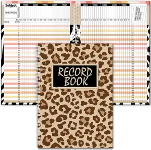 Leopard Teacher Record Book Teacher Grade Book  Print Spiral Bound Record Class Gradebook Office Favors  for Classroom Attendance Decoration Double Sided Color Printing