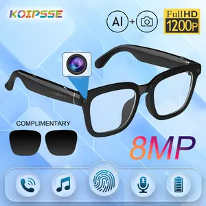 Koipsse Intelligent camera glasses with 8MP high-definition camera, capable of shooting and recording 1200P videos, recognizing objects, supporting AI voice assistant, can play music, answer calls, black technology creative glasses