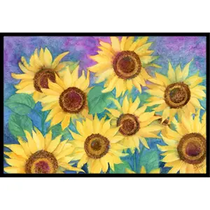 212 MAIN Flora Sunflower Indoor-Outdoor Mat, 24x36 in Size, Carolines Treasures Design, Fade-Resistant, Permanently Dyed, Rubber Backing