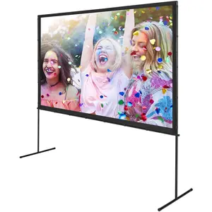 100 inch Projector Screen with Stand - Outdoor Movie Screen 16:9 4K 1080P HD, Wrinkle-Free Portable Projection Screen with Carry Bag & Ground Stakes for Backyard Movie Night Camping Home Theater