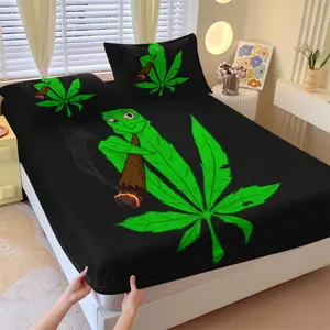 Unique & Christmas Marijuana Leaf Style Fitted Sheet Set (2 Pillowcases), Top Choice for Holiday Gifting, Must-Have for Home Decor & Comfortable Sleep