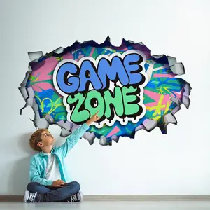 Game Zone Letter Pattern Wall Sticker, 4 Counts/set Creative Wall Decal, Wall Art Decorative Sticker for Home Living Room Bedroom, Ornaments, Wall Art Stickers
