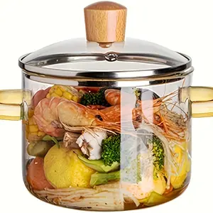 [54oz Heat Resistant Glass Cooker] 54oz Borosilicate Glass Cooker with Yellow Handle Heat Resistant Transparent Soup Congee pot Suitable for Stoves And Ovens Perfect for Families And Restaurants Perfect for Soups Milk Ramen More Easy Clean Odorless
