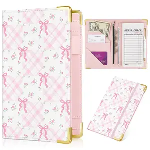 PU Leather Flower Pattern Server Book for Waitress, with Zipper Pockets and Pen Holder, Fits Server Apron Check Presenters for Restaurants