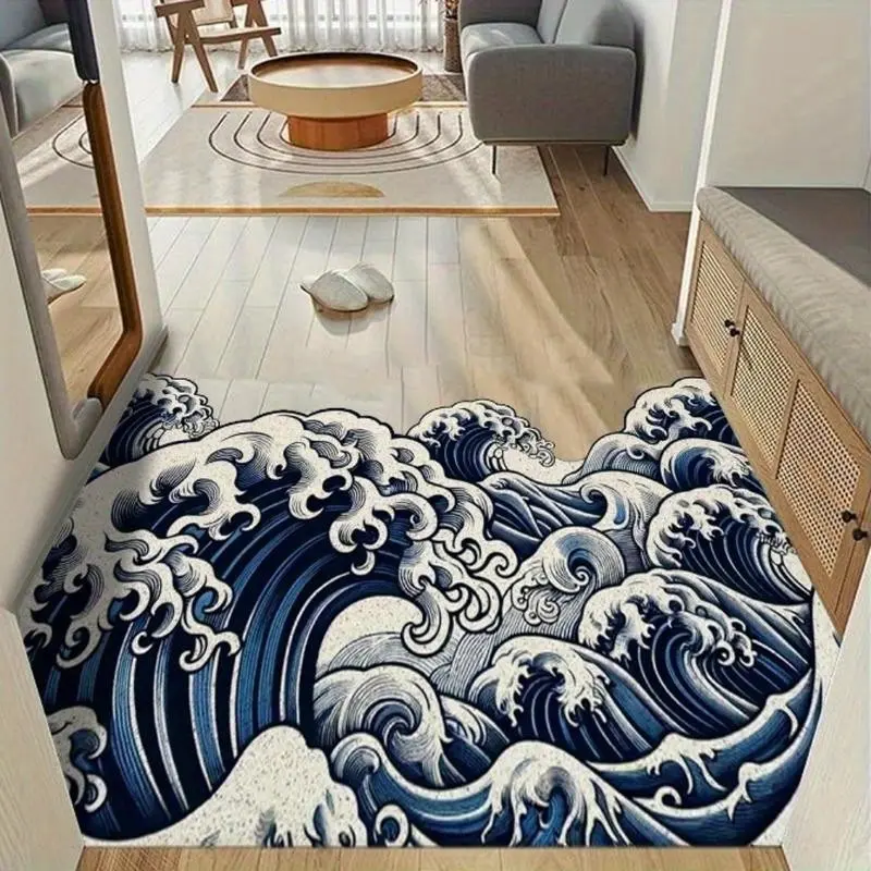 Vibrant Wave Pattern Door Mat, High Traffic Indoor Outdoor Floor Rug, Perfect for Valentine's Day & Spring Home Decor, Classic Retro Style, Vibrant Design