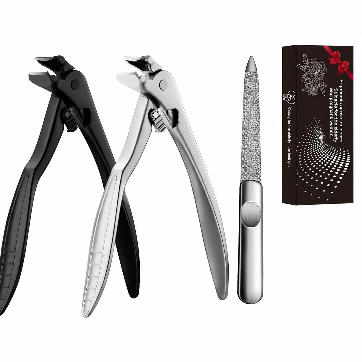 2026 New Curved Tip Nail Clipper With a File Extra Long Handle Ergonomic Design for Seniors Large Opening Sharp Durable Blade Steel Angled Nail Clipper,Ideal for Toenail Care