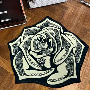 Rose Pattern Bedroom Rug, Modern Creative Soft Floor Mat, Non-slip Decorative Carpet for Home Living Room Bedroom, Floral Rugs, Floral Area Rug, Machine Washable Rug, Floral Print Rug, Flower Rug
