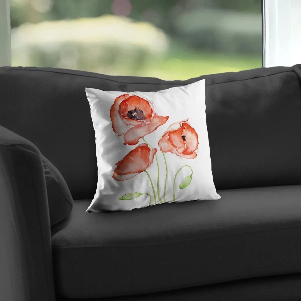 Begin Home Decor C1PT1414F8R2HQ 14 x 14 in. Watercolor Poppies Red Poly Twill Throw Pillow - Home Decor