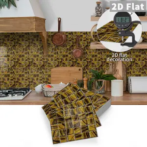 10 PCS Amber Yellow Tiger-Stone Texture Mosaic Square GST Tile Stickers | PE Crystal Foam Waterproof Anti-Collision | Peel & Stick Decor for Kitchen, Bathroom & Ceiling