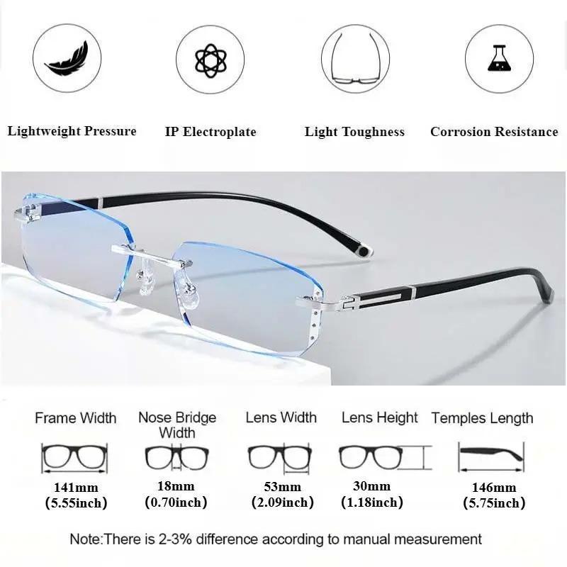 Unisex Rimless Anti-Blue Light Reading Glasses, Photochromic, Reading-Specific | High-Definition Vision, Blue Light Filter, Ergonomic Design, Soft Silicone Nose Pads UV protection, specially designed for close-up vision.