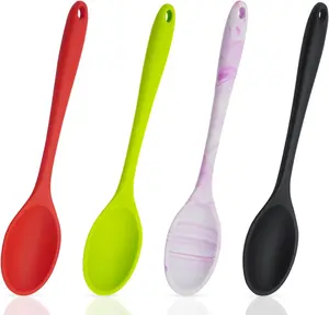 4 Pcs Silicone Spoons for Cooking, 10.6'' Large Mixing Spoon for Cooking Heat Resistant Basting Spoon Serving Spoon, Non Stick Kitchen Utensil Spoons Set for Stirring, Mixing and Serving