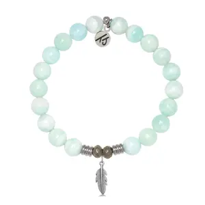Hemimorphite Gemstone Bracelet with Feather Sterling Silver Charm